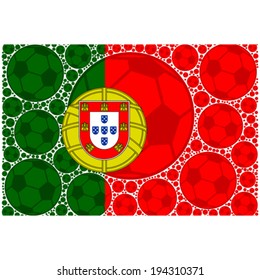 Concept vector illustration showing the flag of Portugal made up of soccer balls