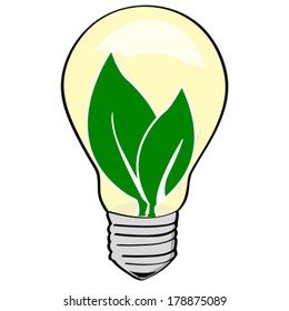 Concept vector illustration showing green leaves inside a light bulb