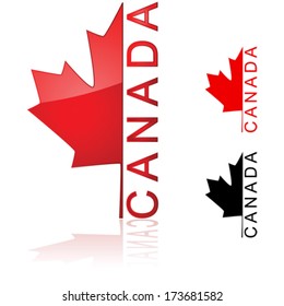 Concept vector illustration showing half of a maple leaf with the word Canada beside it