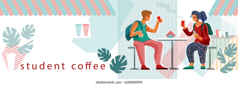 Concept of a Vector Illustration  Showing how Students Relax and Enjoy Coffee. Suitable for Landing Page, User Interface, Website, Mobile app Input Map, Editorial Printing, Flyer and Banner.