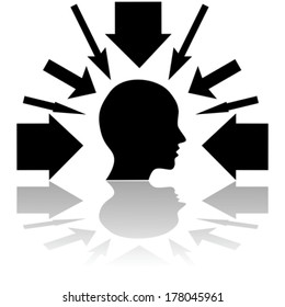Concept vector illustration showing a human head with arrows pointing its way from different directions
