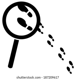 Concept vector illustration showing a magnifying glass over a few footprints