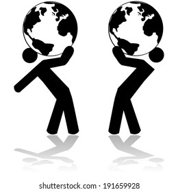 Concept vector illustration showing a man carrying planet Earth