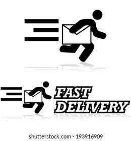 Concept vector illustration showing a man running carrying an envelope