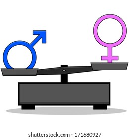 Concept Vector Illustration Showing An Old-style Scale Unbalanced With The Male And Female Signs On Opposite Ends