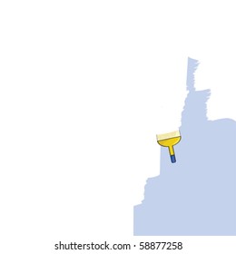 Concept vector illustration showing a paintbrush and a blue surface being painted white