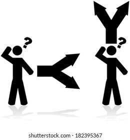 Concept vector illustration showing a person in doubt when faced with two options