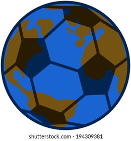 Concept vector illustration showing planet Earth inside a soccer ball