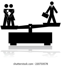 Concept vector illustration showing a scale trying to balance a family and a businessman