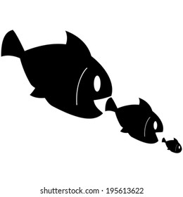 Concept vector illustration showing smaller fish being eaten by bigger fish