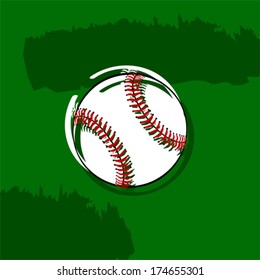 Concept vector illustration showing a stylized baseball over a green background