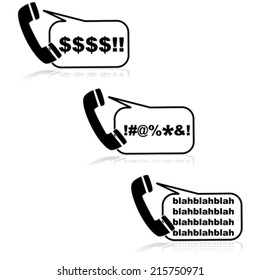Concept vector illustration showing a telephone receiver with unwanted messages coming out of the earpiece