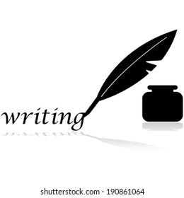 Concept vector illustration showing a vintage feather pen writing