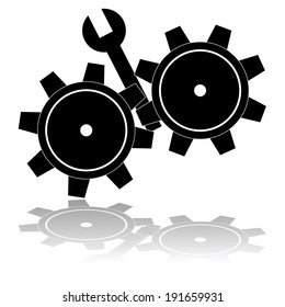 Concept vector illustration showing a wrench getting stuck in the wheels of a gear mechanism