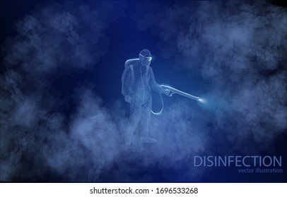 

Concept vector illustration of a solution treatment on a blue background, symbolizes disinfection, health care and obstruction to spread the epidemic.