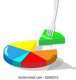 Concept vector illustration symbolizing taking market  share. Section of diagram stuck on a fork.
