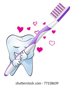 concept vector illustration of tooth hugging toothbrush