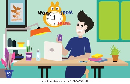 Concept vector illustration for work from home to avoid coronavirus or COVID-19.