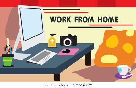 Concept vector illustration for work from home to avoid coronavirus or COVID-19.