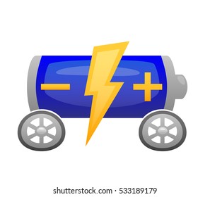 Concept vector image of a car made of battery representing electrocar; made using computer graphics