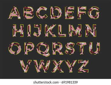 Concept of vector line art uppercase alphabet. Theme of electronics, labyrinth, luminous signage, microchip.