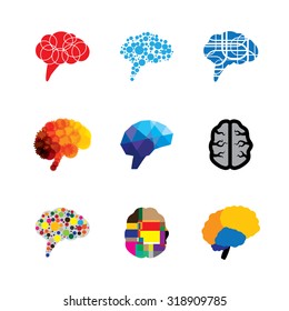 Concept Vector Logo Icons Of Brain And Mind. This Graphic Also Represents Creativity, Brilliance, Capacity, Capability, Prowess, Faculty, Genius, Logic And Logical