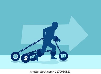 Concept vector of a man in chains of heavy debt financial obligations.