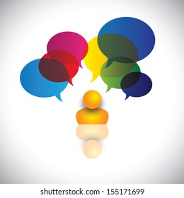 concept vector of a man with puzzles, questions, doubts or ideas. The graphic also represents a person icon with talk signs indicating imagination, ideas, opinions, dreams, thoughts, etc