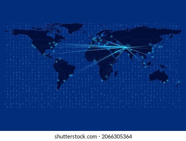 Mapa conceptual de vectores para Afganistán, Afganistán con conexiones a las principales ciudades alrededor del mundo. Ilustraciones de vectores de imágenes de concepto de Internet o ciudades inteligentes o empresas.