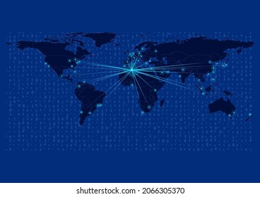 Concept vector map for Algeria, Algeria map with connections to major cities around the world. Internet or smart cities or business concept image vector illustrations.