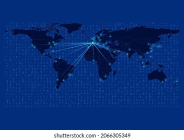 Concept vector map for Andorra, Andorra map with connections to major cities around the world. Internet or smart cities or business concept image vector illustrations.