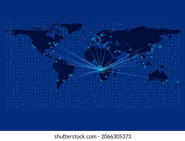 Concept vector map for Angola, Angola map with connections to major cities around the world. Internet or smart cities or business concept image vector illustrations.