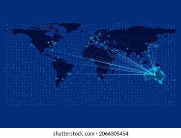 Concept Vector Map For Australia, Australia Map With Connections To Major Cities Around The World. Internet Or Smart Cities Or Business Concept Image Vector Illustrations.