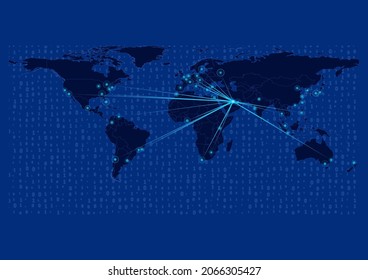 Concept vector map for Bahrain, Bahrain map with connections to major cities around the world. Internet or smart cities or business concept image vector illustrations.