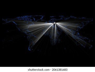 Concept vector map for Belarus , vector map of Belarus shining with light rays.
