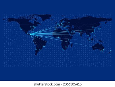 Concept vector map for Belize, Belize map with connections to major cities around the world. Internet or smart cities or business concept image vector illustrations.