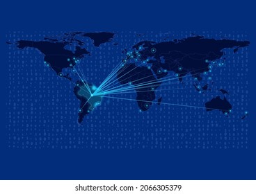 Concept vector map for Brazil, Brazil map with connections to major cities around the world. Internet or smart cities or business concept image vector illustrations.