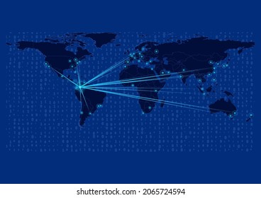 Concept vector map for Colombia, Colombia map with connections to major cities around the world. Internet or smart cities or business concept image vector illustrations.