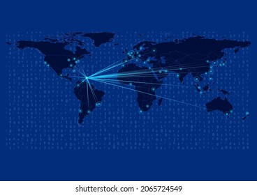 Concept vector map for Dominica, Dominica map with connections to major cities around the world. Internet or smart cities or business concept image vector illustrations.