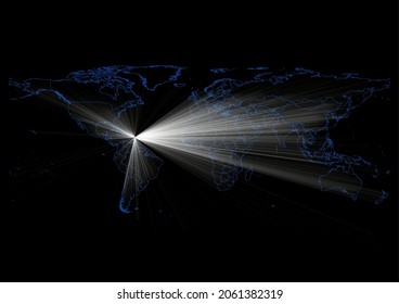 Mapa conceptual vectorial para Dominica , Mapa vectorial de Dominica brillando con rayos de luz.