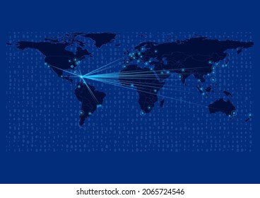 Concept vector map for Dominican Republic, Dominican Republic map with connections to major cities around the world. Internet or smart cities or business concept image vector illustrations.