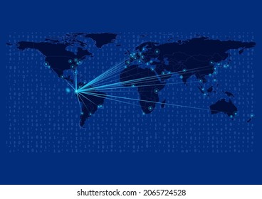 Concept vector map for Ecuador, Ecuador map with connections to major cities around the world. Internet or smart cities or business concept image vector illustrations.