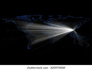 Concept vector map for Hong Kong , vector map of Hong Kong shining with light rays.