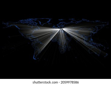 Concept vector map for Hungary , vector map of Hungary shining with light rays.