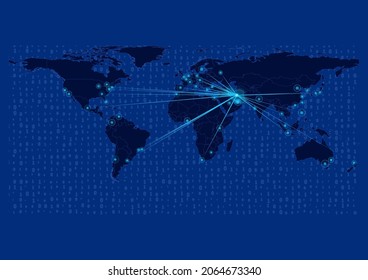 Concept vector map for Iran, Iran map with connections to major cities around the world. Internet or smart cities or business concept image vector illustrations.