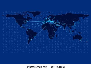 Mapa conceptual de vectores para Kosovo, Kosovo con conexiones a las principales ciudades del mundo. Ilustraciones de vectores de imágenes de concepto de Internet o ciudades inteligentes o empresas.