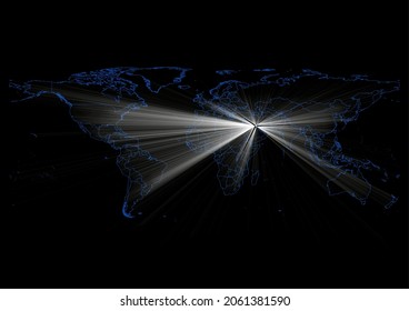 Concept vector map for Kuwait , vector map of Kuwait shining with light rays.
