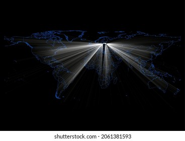 Concept vector map for Latvia , vector map of Latvia shining with light rays.