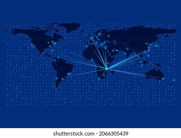 Concept vector map for Malawi, Malawi map with connections to major cities around the world. Internet or smart cities or business concept image vector illustrations.