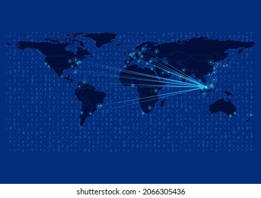 Mapa conceptual de vector para Malasia, Malasia con conexiones a las principales ciudades alrededor del mundo. Ilustraciones de vectores de imágenes de concepto de Internet o ciudades inteligentes o empresas.
